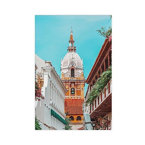 Stadtbild Cartagena De Indias buntes Poster Leinwand Poster Wandkunst Dekor Druck Bild Gemälde für Wohnzimmer Schlafzimmer Dekoration Rahmen Stil 50 x 75 cm von CRTTRS