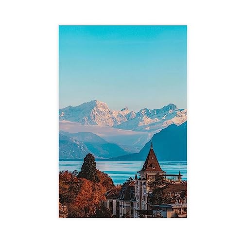 Stadtbild Lausanne Farbposter Leinwand Poster Wandkunst Dekor Druck Bild Gemälde für Wohnzimmer Schlafzimmer Dekoration Rahmen Stil 30 x 45 cm von CRTTRS