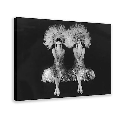 Ziegfeld Follies Showgirls The Dolly Sisters Leinwandposter aus der 1920er-Jahre, Schwarz-Weiß, für Schlafzimmer, Dekoration, Sport, Landschaft, Büro, Raumdekoration, Geschenk, Rahmen-Stil, 20 x 30 cm von CRTTRS