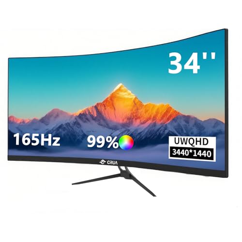 CRUA 34Inch Ultrawide Gaming Monitor,(3440 * 1440P) 165Hz Curved Monitor,99% sRGB,Computer Monitor Supports AMD Freesync,Wall Mountable Installs(HDMI,DP) WQHD Monitor for Gaming,Photo Editing von CRUA