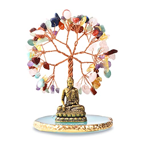 CRUCISRESIN Buddha-Statue mit heilendem Kristallbaum, Baum des Lebens für Positive Energie Heimdekoration Yoga Meditation 7 Chakra (C) von CRUCISRESIN