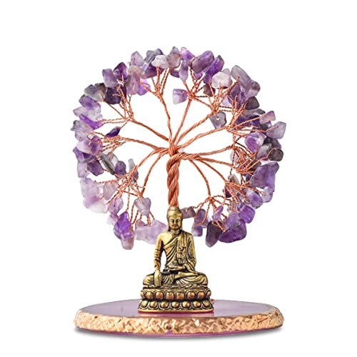 CRUCISRESIN Buddha-Statue mit heilendem Kristallbaum, Baum des Lebens für Positive Energie. Heimdekoration, Yoga-Meditation. Amethyst. (A) von CRUCISRESIN