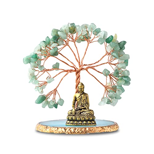 CRUCISRESIN Buddha-Statue mit heilendem Kristallbaum, Baum des Lebens für Positive Energie. Heimdekoration, Yoga-Meditation. Grün. (B) von CRUCISRESIN
