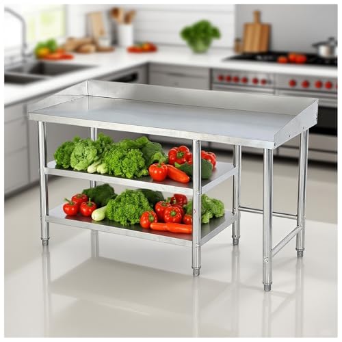 CRYSEU Edelstahl-Lebensmittelzubereitungstisch, 3-lagiger Arbeitstisch aus verdicktem Edelstahl, verstärkt mit Mehreren Querträgern an der unteren dreieckigen Festverbindung(39.4x19.7x31.5in) von CRYSEU