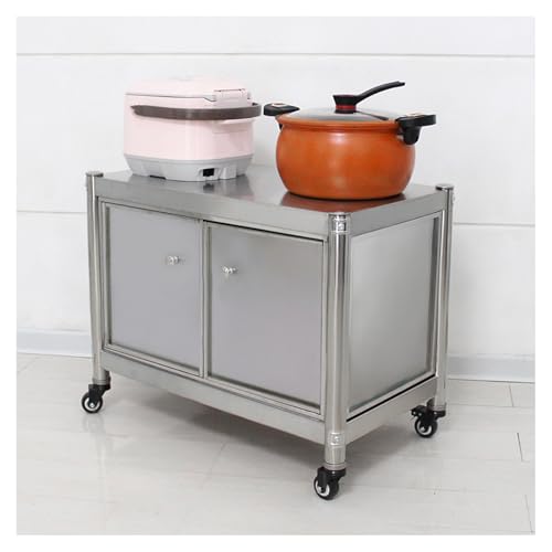 CRYSEU Edelstahl-Lebensmittelzubereitungstisch, Doppelter Lagerschrank, Werkbank mit Tür, Edelstahl, Küchen-/Restaurant-Vorbereitungstisch mit Rädern, Arbeitstisch(70x50x54cm/27.5x19.7x21.3) von CRYSEU