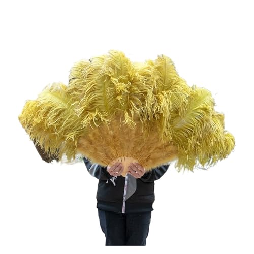 CRYSEU Klappbarer Federfächer, 13 Knochen Straußenfedern Fan Karneval Party Hochzeit Feier Bauchtanz Show DIY Dekoration Mint Grün Plumes Fan(Olive Green) von CRYSEU