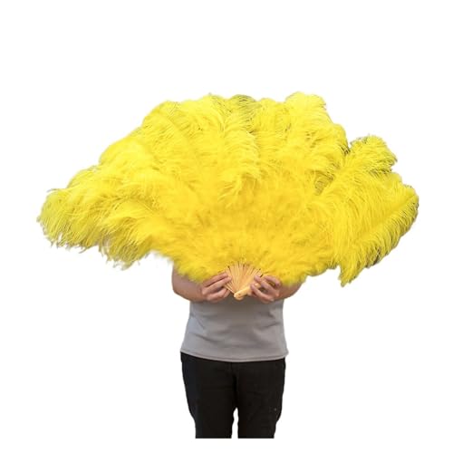 CRYSEU Klappbarer Federfächer, Bunter Fächer aus Straußenfedern for Partys, Hochzeiten, Feiern, Bauchtanzshows, DIY, dekorativ, 13 lila Federfächer(Yellow) von CRYSEU