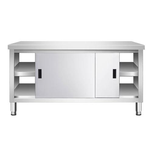 Edelstahl Lebensmittelzubereitungstisch, Edelstahl Arbeitsplätze Gewerbe Heavy Duty Prep Table Storage Cabinet with 4 Sliding with Adjustable Füße und Griffe(100x50x80cm/39.4x19.7x31.5") von CRYSEU