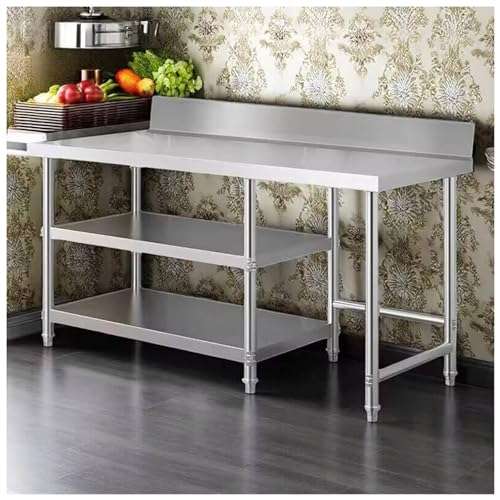 Edelstahl-Lebensmittelzubereitungstisch, Verdicktes Lagerregal aus Edelstahl 304, Arbeitstisch, Küchenvorbereitungstisch mit Leitplanke, höhenverstellbare Tischbeine, Werkbank(39.4x19.7x31.5in) von CRYSEU