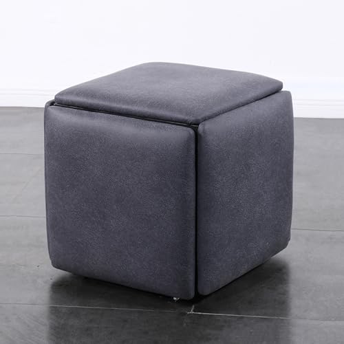 Ineinander stapelbarer Ottoman-Würfelstuhl, 5-in-1 stapelbarer Sofastuhlhocker, quadratische Ottoman-Bank, beweglicher Fußhocker, Frisiertischstuhl mit Lenkrollen, for Wohnzimmer, Esszimmer(Dark Gray) von CRYSEU