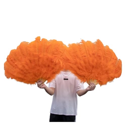 Klappbarer Federfächer, 13Bone Großer roter Straußenfederfächer 130CM for Party-Tanzshow-Performance-Requisiten Federfächer Basteln DIY Faltbarer Federfächer(Orange) von CRYSEU
