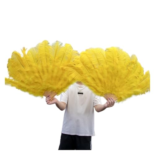 Klappbarer Federfächer, 13Bone Großer roter Straußenfederfächer 130CM for Party-Tanzshow-Performance-Requisiten Federfächer Basteln DIY Faltbarer Federfächer(Yellow) von CRYSEU