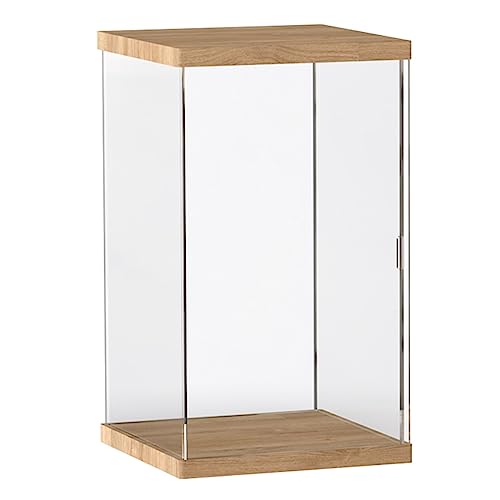Klare Acryl-Display-Boxen, Acryl-Vitrine mit Holzsockel, transparent, mehrere Größen, for die Aufbewahrung von Sammlerstücken(16x16x27CM) von CRYSEU