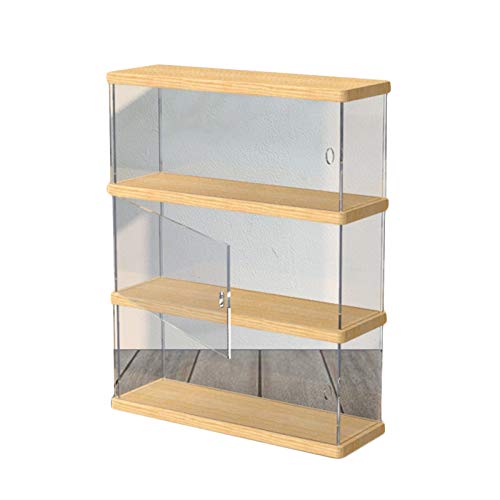 Klare Acryl-Display-Boxen, Stapelbare Vitrine aus Acryl mit Seitentür aus Holzsockel for Sammlerstücke, transparent, 30/60 x 10 x 13,4–50 cm(Transparent,60X10X37.8CM) von CRYSEU