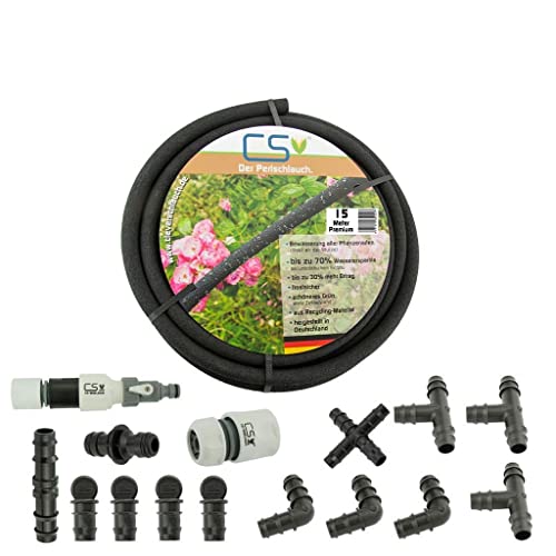 CS Perlschlauch Premium 15m inkl. Starterset – eco Tropfschlauch für Garten, Beet & Hecke – nachhaltiger & wassersparender Bewässerungsschlauch – flexibel verlegbar & umweltfreundlich von CS Bewässerungssysteme GmbH