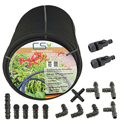50 m CS Perlschlauch Profi Set für die Gartenbewässerung/Flächenbewässerung/Rasenbewässerung mit bis zu 70% Wasserersparnis bei unterirdischer Verlegung von CS Bewässerungssysteme GmbH
