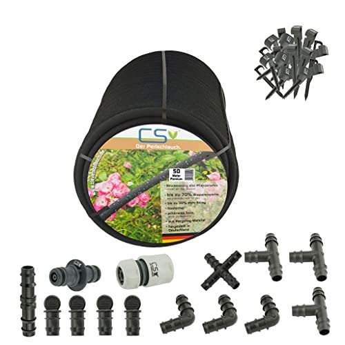 50m CS Perlschlauch Premium Set zur Gartenbewässerung von Beeten und Pflanzen mit hoher Wasserersparnis bis zu 70% bei unterirdischer Verlegung von CS Bewässerungssysteme GmbH