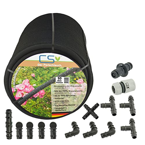 50m CS Perlschlauch Premium mit Zubehörset für nachhaltige Gartenbewässerung/Beetbewässerung/Hochbeetbewässerung mit Wasserdruck von CS Bewässerungssysteme GmbH