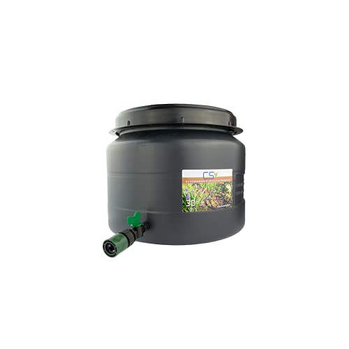 CS Drehdeckelfass 30 Liter grau mit Absperrhahn und GL Schnellschlauchstück für die drucklose Bewässerung von CS Bewässerungssysteme GmbH