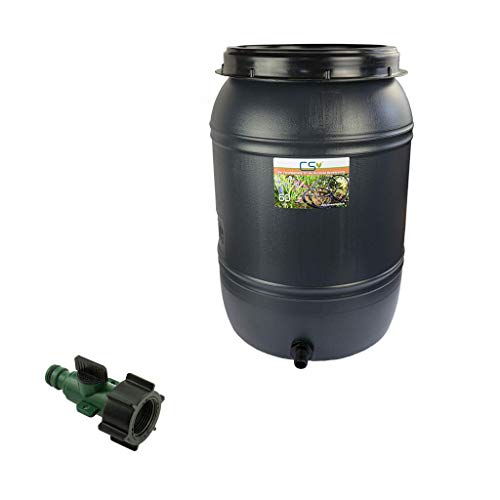 CS Drehdeckelfass 60 Liter grau mit Tankdurchführung und Absperrventil für die drucklose Bewässerung mit CS Perlschlauch Drucklos von CS Bewässerungssysteme GmbH