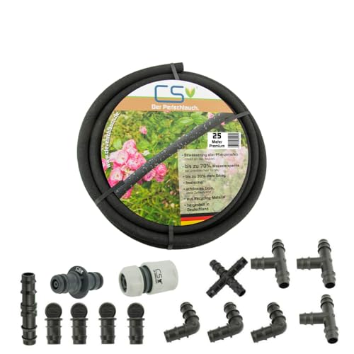 CS Perlschlauch Premium 25m inkl. Starterset – eco Tropfschlauch für Garten, Beet & Hecke – nachhaltiger & wassersparender Bewässerungsschlauch – flexibel verlegbar & umweltfreundlich von CS Bewässerungssysteme GmbH