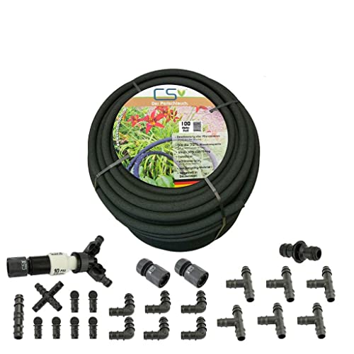 CS Profi Perlschlauch 100m Komplettset – nachhaltiges, ökologisches eco-Bewässerungssystem für Garten, Rasen & Flächenbewässerung – bis zu 70 % Wasserersparnis von CS Bewässerungssysteme GmbH