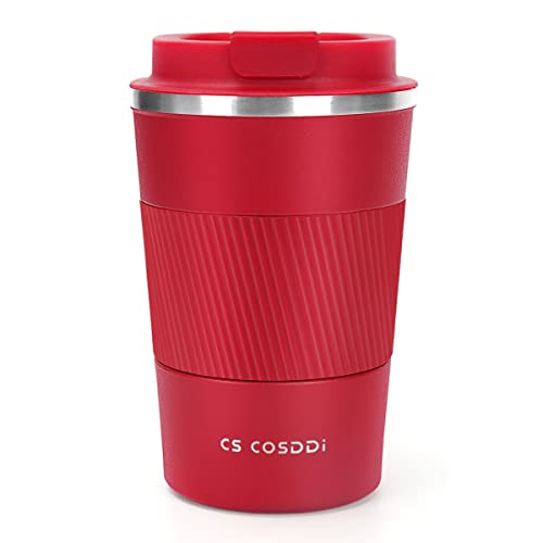 CS COSDDI Thermobecher- Isolierbecher, Edelstahl Travel Mug, 13oz/380ml Vakuum auslaufsicher Reisebecher mit Deckel, Autobecher, doppelwandig isoliert für Kaffee, Wasser und Tee, Kaffee-to-go Becher von CS COSDDI