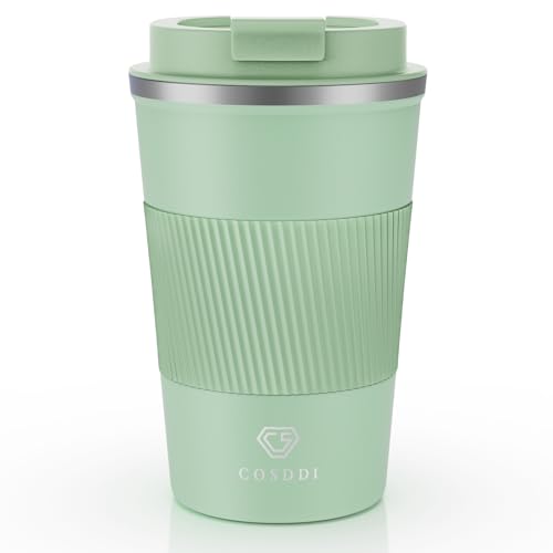 CS COSDDI Thermobecher- Isolierbecher, Edelstahl Travel Mug, 13oz/380ml Vakuum auslaufsicher Reisebecher mit Deckel, Autobecher, doppelwandig isoliert für Kaffee, Wasser und Tee, Kaffee-to-go Becher von CS COSDDI
