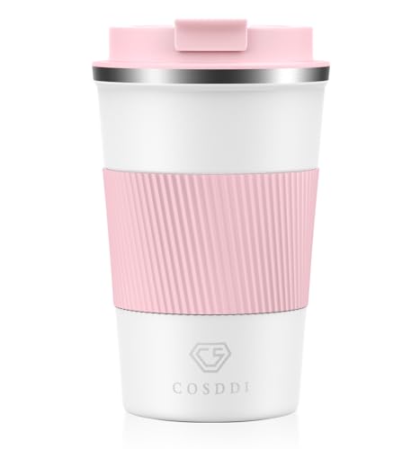 CS COSDDI Thermobecher- Isolierbecher, Edelstahl Travel Mug, 13oz/380ml Vakuum auslaufsicher Reisebecher mit Deckel, Autobecher, doppelwandig isoliert für Kaffee, Wasser und Tee, Kaffee-to-go Becher von CS COSDDI