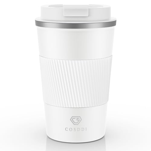 CS COSDDI Thermobecher- Isolierbecher, Edelstahl Travel Mug, 13oz/380ml Vakuum auslaufsicher Reisebecher mit Deckel, Autobecher, doppelwandig isoliert für Kaffee, Wasser und Tee, Kaffee-to-go Becher von CS COSDDI