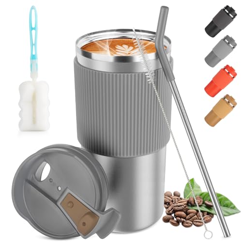 CS COSDDI Thermobecher- Isolierbecher, Kaffeebecher to Go 450ml/15oz auslaufsicher Reisebecher mit Deckel Coffee Mug Cafe Becher für Tee Kaffee Heißes Kaltes Wasser aus Edelstahl von CS COSDDI