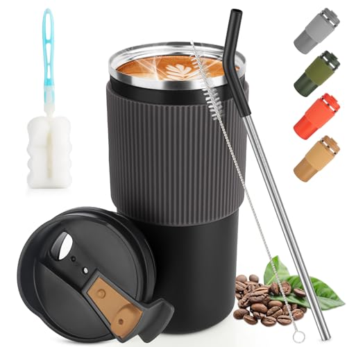 CS COSDDI Thermobecher- Isolierbecher, Kaffeebecher to Go 450ml/15oz auslaufsicher Reisebecher mit Deckel Coffee Mug Cafe Becher für Tee Kaffee Heißes Kaltes Wasser aus Edelstahl von CS COSDDI