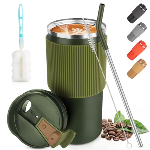 CS COSDDI Thermobecher- Isolierbecher, Kaffeebecher to Go 450ml/15oz auslaufsicher Reisebecher mit Deckel Coffee Mug Cafe Becher für Tee Kaffee Heißes Kaltes Wasser , aus Edelstahl von CS COSDDI