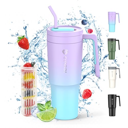 CS COSDDI Thermobecher mit Strohhalm, 40oz Kaffeebecher to go mit Stroh und Griff 1180ml Autobecher Becher Tumbler Thermobecher Doppelwandiger Edelstahl Auslaufsicher Isolierbecher (40oZ PurpleBlue) von CS COSDDI