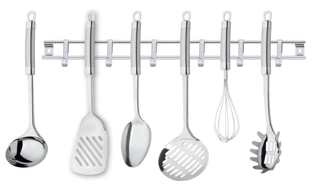 CS Koch-Systeme Kochbesteck-Set EXQUISITE Edelstahl Küchenhelfer-Set mit Hängeleiste (7-tlg), Spülmaschinengeeignet von CS Koch-Systeme