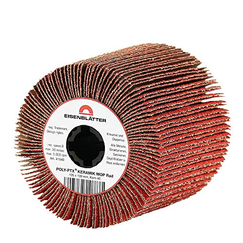 EISENBLÄTTER POLY-PTX KERAMIK Mop Rad, Korn 40, 105mm x 100mm, 4er Pack – 41540, kräftiger Abtrag mit Dekor-Glanzeffekt auf allen Metallen, speziell Edelstahl (INOX) von CS Unitec