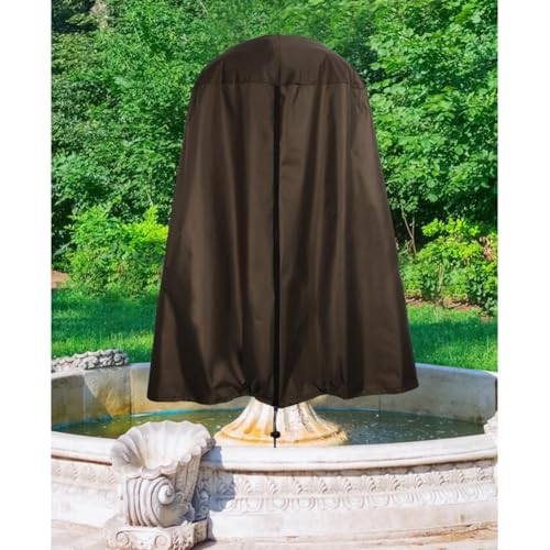 Gartenbrunnenabdeckung, Wasserspiel Vogeltränken-Schutz 420D Oxford Wasserdicht Winddichte Staubdicht Winterschutz Schutzhülle Kordelzug, Fontäne Skulpturen Springbrunnen (D36 x H42inch,Coffee) von CSARPECT