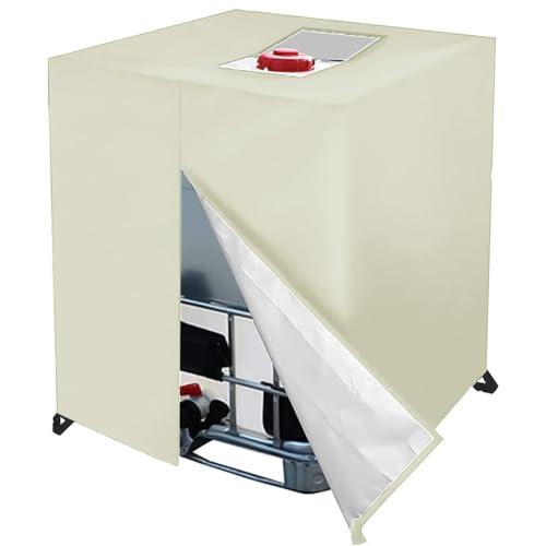 IBC Tank Abdeckplane,420D Oxford Behälter Schutzhülle Anti-UV Staubdichte wasserdichte Frostsicher mit Öffnung Reißverschluss, für Wassertank 1000l Regentonne (Beige) von CSARPECT