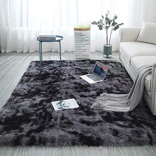 Teppich Wohnzimmer,Moderner Hochflor Flauschiger Super Soft Flächenteppich, Anti-Rutsch Unterseite Shaggy Area Rug Bettvorleger, Wohnzimmer Küche Schlafzimmer Carpet (Dunkelgrau, 100*160CM) von CSARPECT