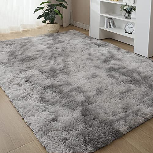 Teppich Wohnzimmer,Moderner Hochflor Flauschiger Super Soft Flächenteppich, Anti-Rutsch Unterseite Shaggy Area Rug Bettvorleger, Wohnzimmer Küche Esszimmer Schlafzimmer Carpet (Grau, 140*200CM) von CSARPECT