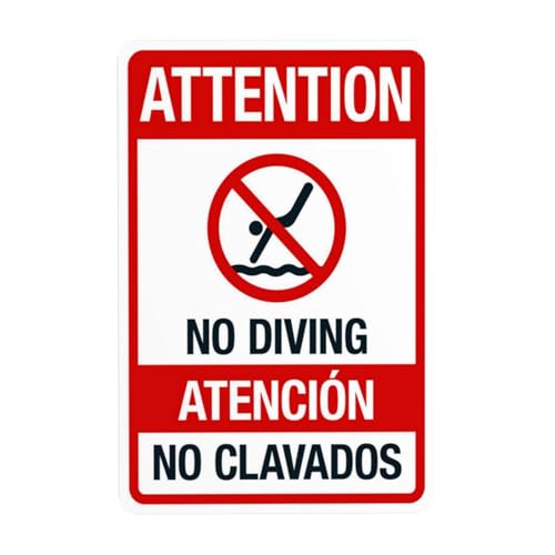 Achtung No Diving Warnschild, Sicherheits-Metallschilder mit 4 vorgebohrten Löchern, langlebig, wasserdicht, 20 x 30 cm, für Business Home Indoor oder Outdoor Achtung No Diving Warnschild, Sicherheits-Metallschilder mit 4 vorgebohrten Löchern, langlebig, wasserdicht, 20 x 30 cm, für Business Home Indoor oder Outdoor von CSAXSEHE