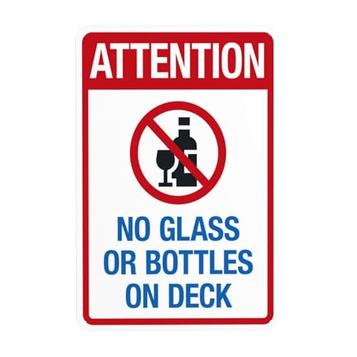 Achtung No Glass Or Bottles On Deck Warnschild, Sicherheits-Metallschilder mit 4 vorgebohrten Löchern, langlebig, wasserdicht, 20 x 30 cm, für Business Home Indoor oder Outdoor Achtung No Glass Or Bottles On Deck Warnschild, Sicherheits-Metallschilder mit 4 vorgebohrten Löchern, langlebig, wasserdicht, 20 x 30 cm, für Business Home Indoor oder Outdoor von CSAXSEHE