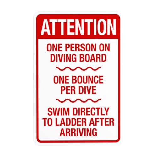Achtung One Person On Diving Board One Bounce Per Dive Swim Directly Warnschild, Sicherheits-Metallschilder mit 4 vorgebohrten Löchern, 20 x 30 cm, für Geschäft, Zuhause, Innen- und Außenbereich Achtung One Person On Diving Board One Bounce Per Dive Swim Directly Warnschild, Sicherheits-Metallschilder mit 4 vorgebohrten Löchern, 20 x 30 cm, für Geschäft, Zuhause, Innen- und Außenbereich von CSAXSEHE