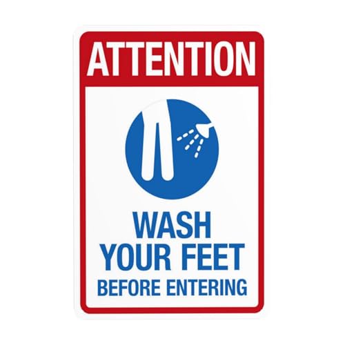 Achtung Wash Your Feet Before Entering Warnschild, Sicherheits-Metallschilder mit 4 vorgebohrten Löchern, langlebig, wasserdicht, 20 x 30 cm, für Business Home Indoor oder Outdoor Achtung Wash Your Feet Before Entering Warnschild, Sicherheits-Metallschilder mit 4 vorgebohrten Löchern, langlebig, wasserdicht, 20 x 30 cm, für Business Home Indoor oder Outdoor von CSAXSEHE