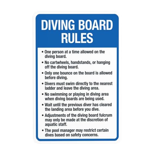 Diving Board Rules Warnschild, Sicherheits-Metallschilder mit 4 vorgebohrten Löchern, langlebig, wasserdicht, 20 x 30 cm, für Business Home Indoor oder Outdoor Diving Board Rules Warnschild, Sicherheits-Metallschilder mit 4 vorgebohrten Löchern, langlebig, wasserdicht, 20 x 30 cm, für Business Home Indoor oder Outdoor von CSAXSEHE