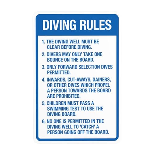 Diving Rules The Diving Well Must Be Clear Before Diving Warnschild, Sicherheits-Metallschilder mit 4 vorgebohrten Löchern, langlebig, 20 x 30 cm, für Geschäft, Zuhause, drinnen oder draußen Diving Rules The Diving Well Must Be Clear Before Diving Warnschild, Sicherheits-Metallschilder mit 4 vorgebohrten Löchern, langlebig, 20 x 30 cm, für Geschäft, Zuhause, drinnen oder draußen von CSAXSEHE