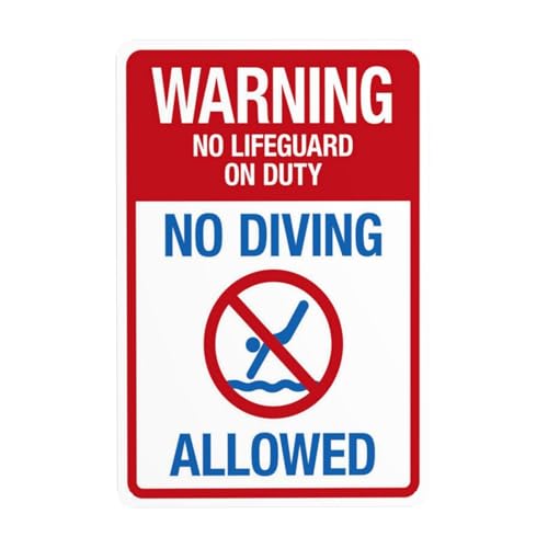 No Lifeguard On Duty No Diving Allowed Warnschild, Sicherheits-Metallschilder mit 4 vorgebohrten Löchern, langlebig, wasserdicht, 20 x 30 cm, für Geschäft, Zuhause, drinnen oder draußen von CSAXSEHE