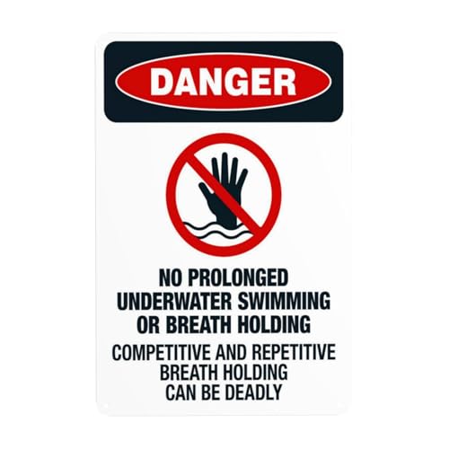 Warnschild mit Aufschrift "No Prolonged Underwater Swimming or Breath Holding Competitive and Repetitive Warning Signs, Security Metal Signs With 4 Pre-Drilled Holes, 20 x 30 cm, for Business Home Use von CSAXSEHE