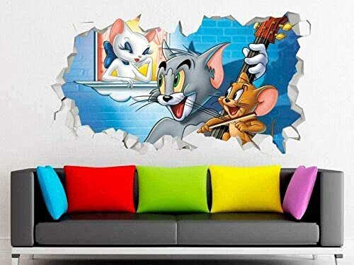 CSCH Wandtattoo Aufkleber Wandbild Grafik Dekor 3D Wandaufkleber Tom und Jerry Musik Liebe Wandaufkleber Dekoration Smash 3D Vinyl Aufkleber für Kinder von CSCH