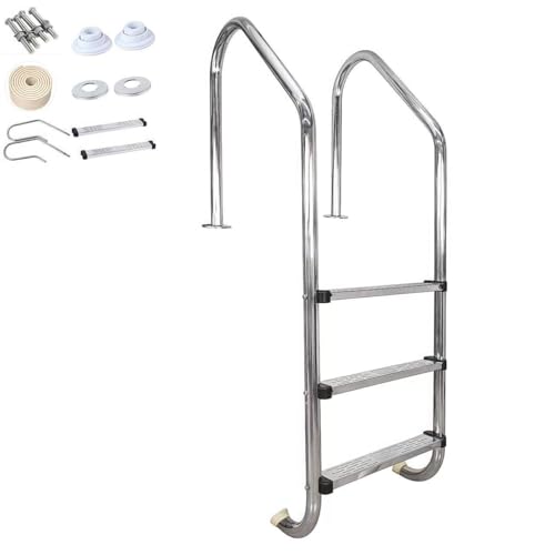 Edelstahl Poolleiter，Poolleiter 95 cm PoolhöHe Kein Stanzen Erforderlich, Poolleiter mit Plattform Einstiegsleiter für Schwimmbad Inkl. Montagematerial (Stufe 3) von CSEDF-CRYP